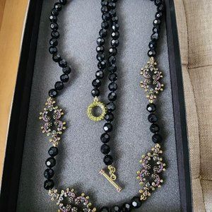 HEIDI DAUS CRYSTAL BLACK BEAD NECKLACE WITH MULTI COLOR CRYSTAL ACCENTS